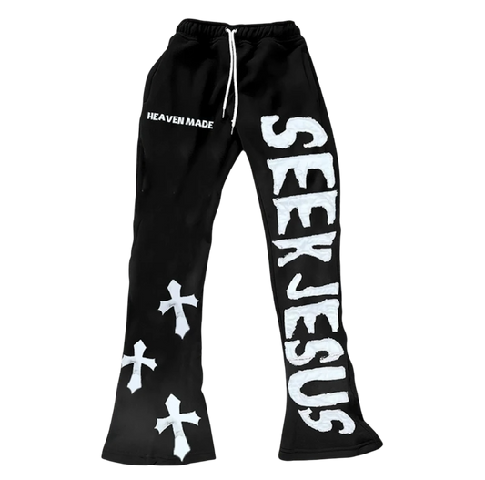 Vintage Seek Jesus Heaven Made Graphic Casual Flared Trousers