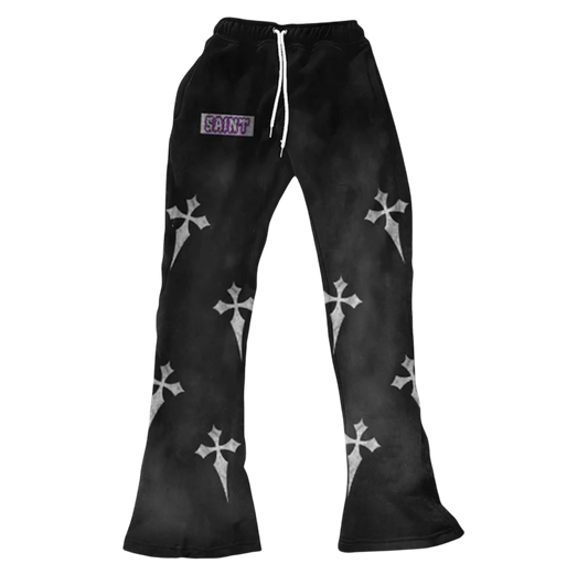 Vintage Saint Cross Graphic Flared Sweats Trousers