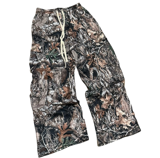 Camouflage Jungle Forest Print Patchwork Flared Sweats Trousers